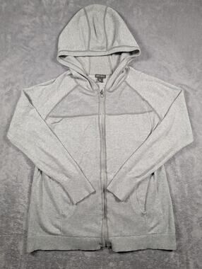 Eddie Bauer Sweater Womens XL Gray Knit Full Zip Hooded Outdoor Comfy
